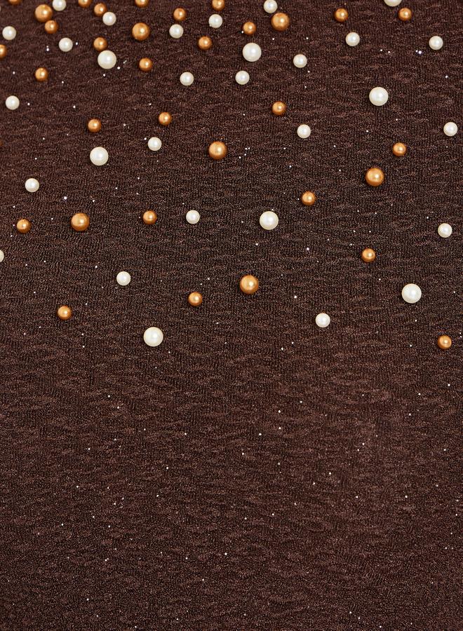 Styli Women Brown Pearl Embellished Knit Top - Image 3